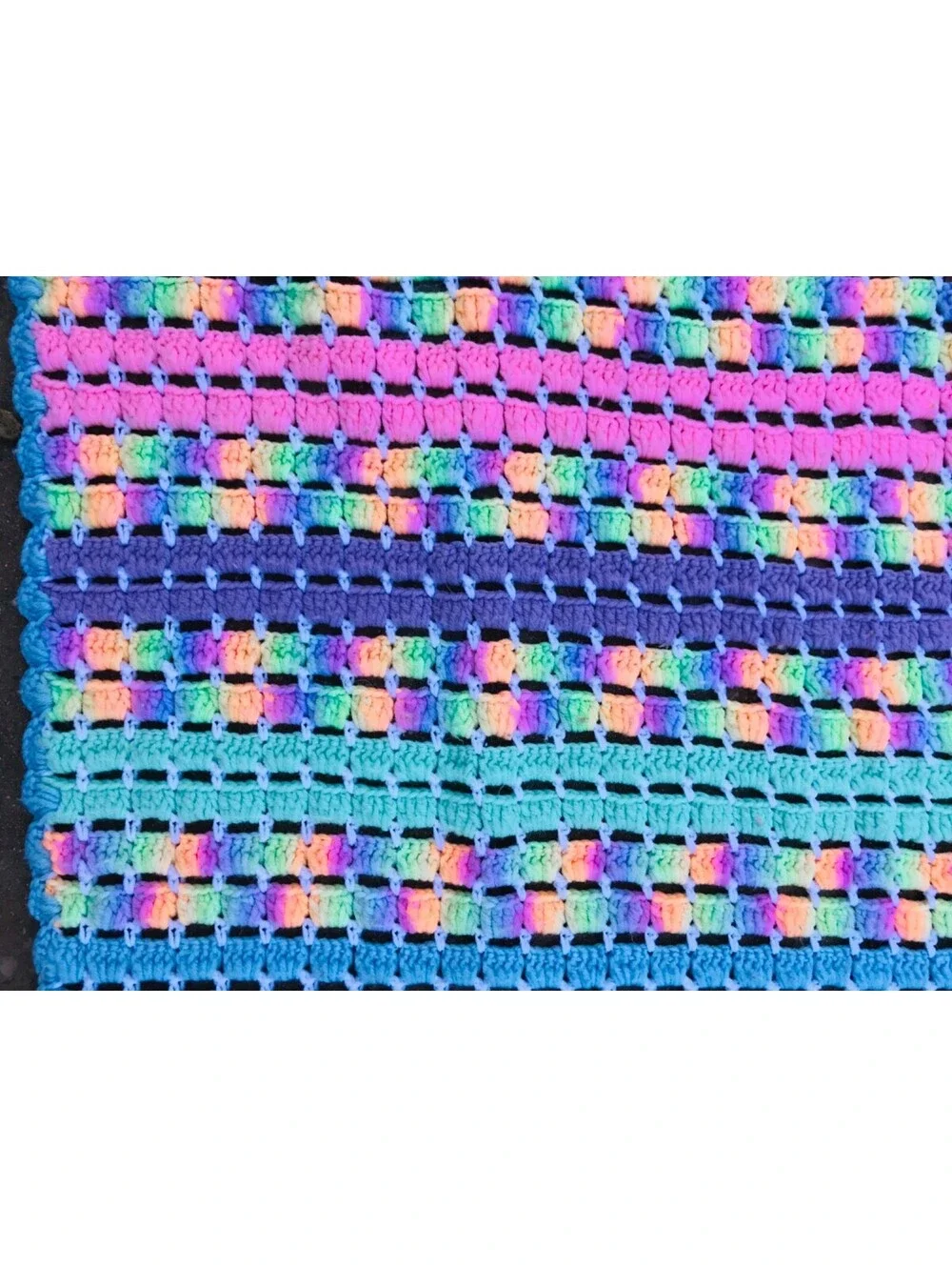 Vintage Hand Knit Crocheted Lap Blanket Vibrant Color 40